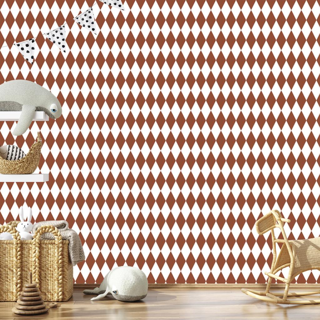 Harlequin Diamonds Wallpaper Orange, Light Gray and White 50x1000