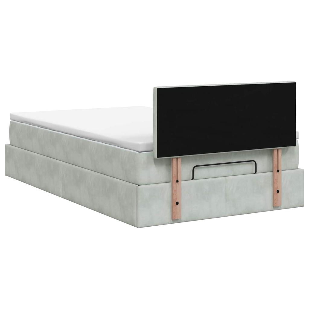 Ottoman Bed with Mattress Light Grey 120 X 200 Cm Velvet