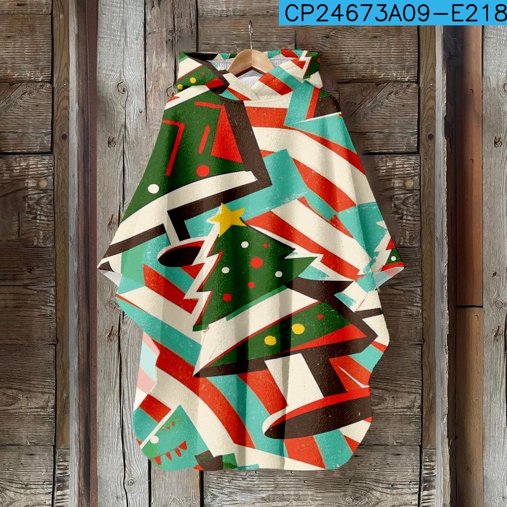 Digital Print Women's Hooded Cloak for Halloween and Christmas