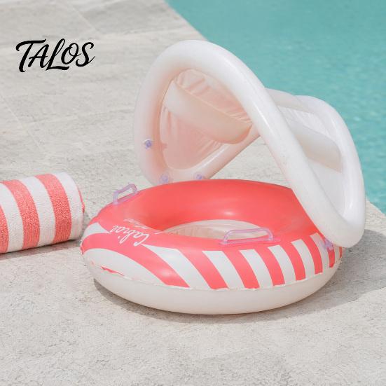 Baby-Schwimmring mit Baldachin, Aufblasbarer gestreifter Pool-Schwimmring für Kleinkinder Jungen Mädchen, UV-Sonnenschutz-Schwimmring mit Sicherheitsitz, Griff