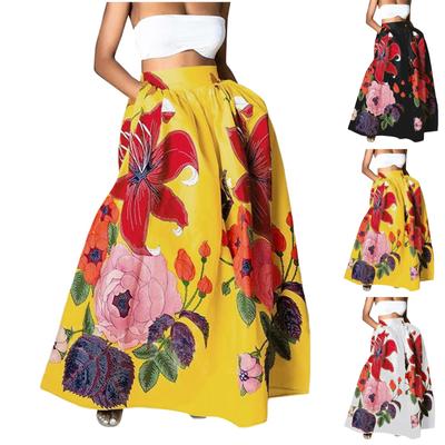 Women's Fashion Floral Print Loose Half Skirt High Waist Beach Extra Long Dress
