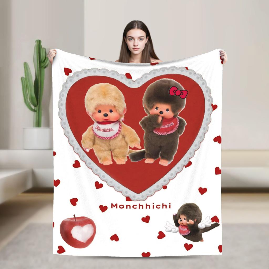 Monchhichis Kun Chan Pärchen Decke Niedliche Cartoon Flanell Tolle Warme Überwurfdecke für Bettwäsche Wohnzimmer Herbst/Winter Outdoor
