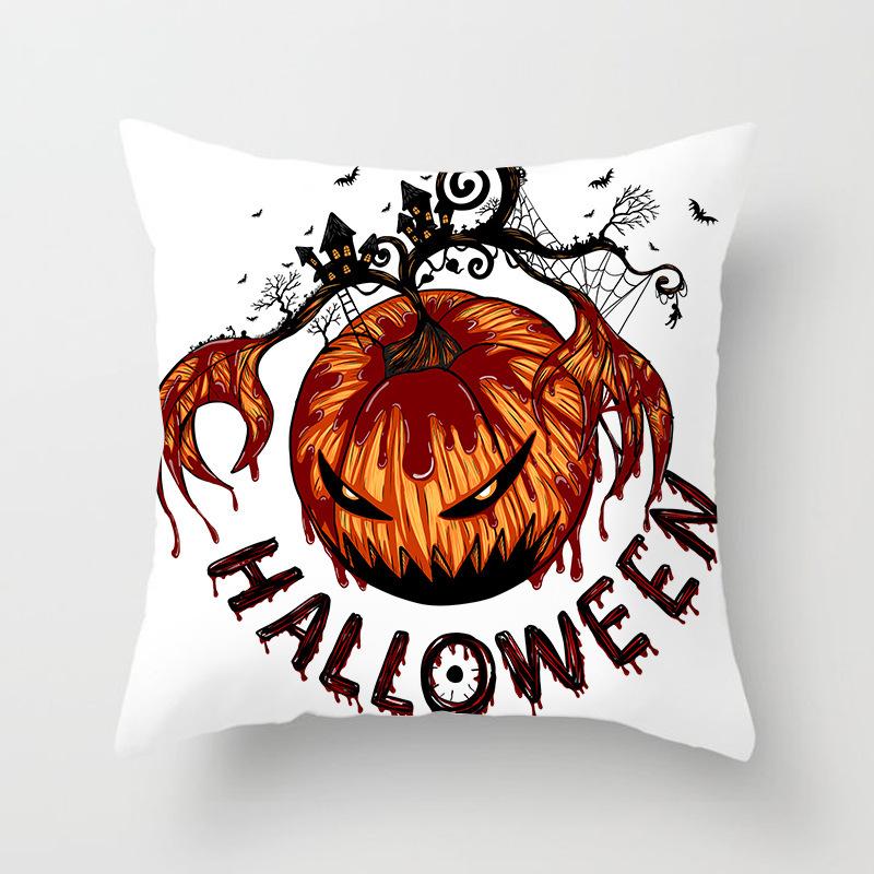 Halloween Pillow with Graffiti Letters Printed Peach Skin Home Cushion Cover Sofa Living Room Cushion Cover