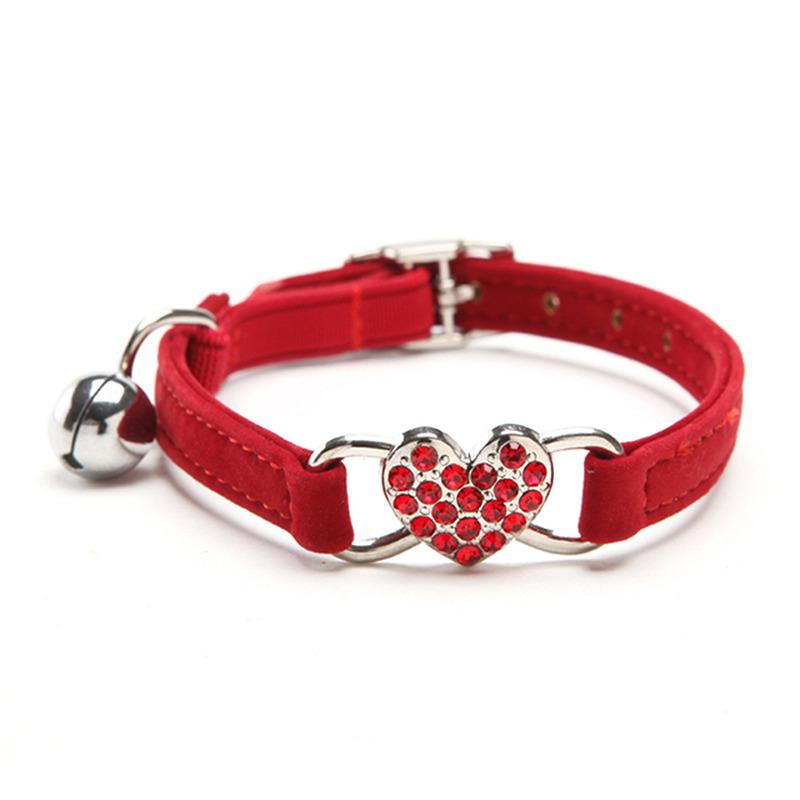 Heart Flocked Rhinestone Bell Cat Collar - Bestseller Pet Supplies In Stock