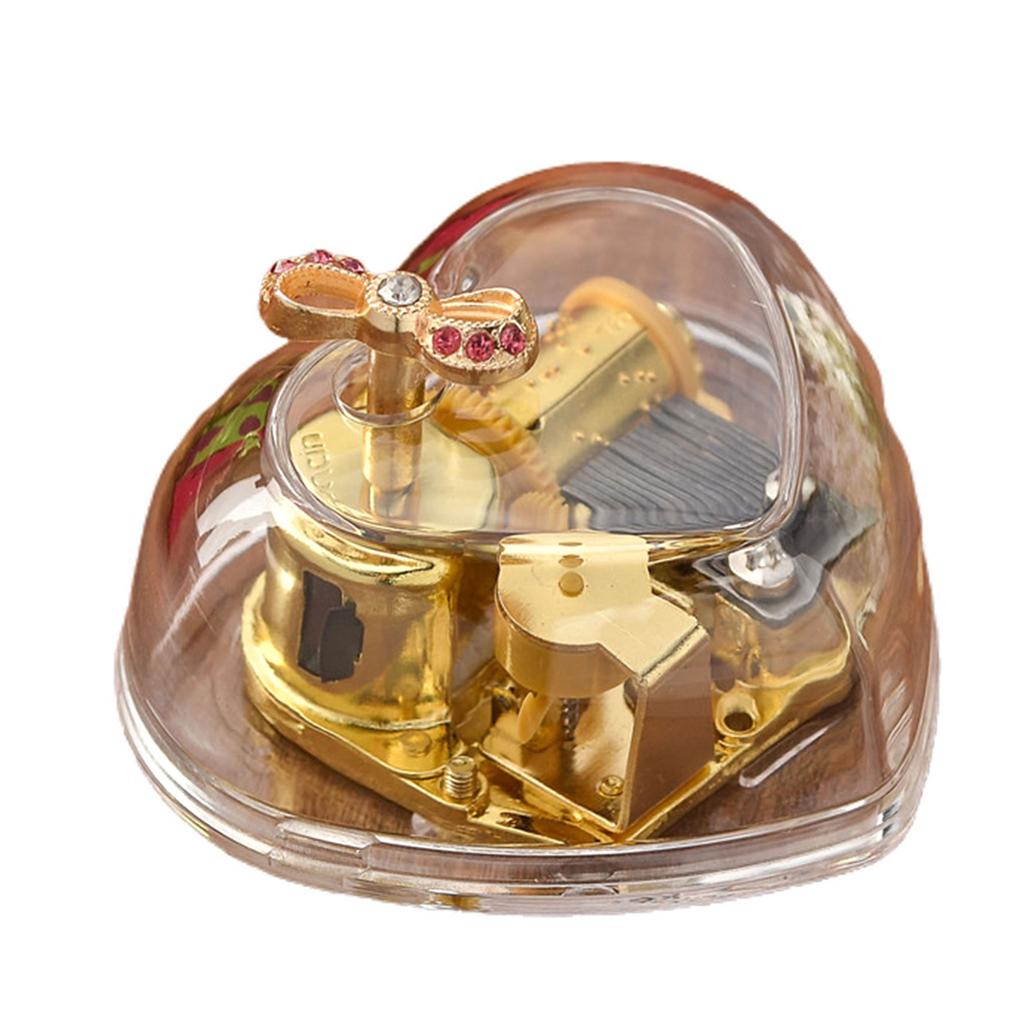 Heart Shape Music Box Hand Windup Octave Box Durability Acrylic for Bedroom Decoration Birthday Gift