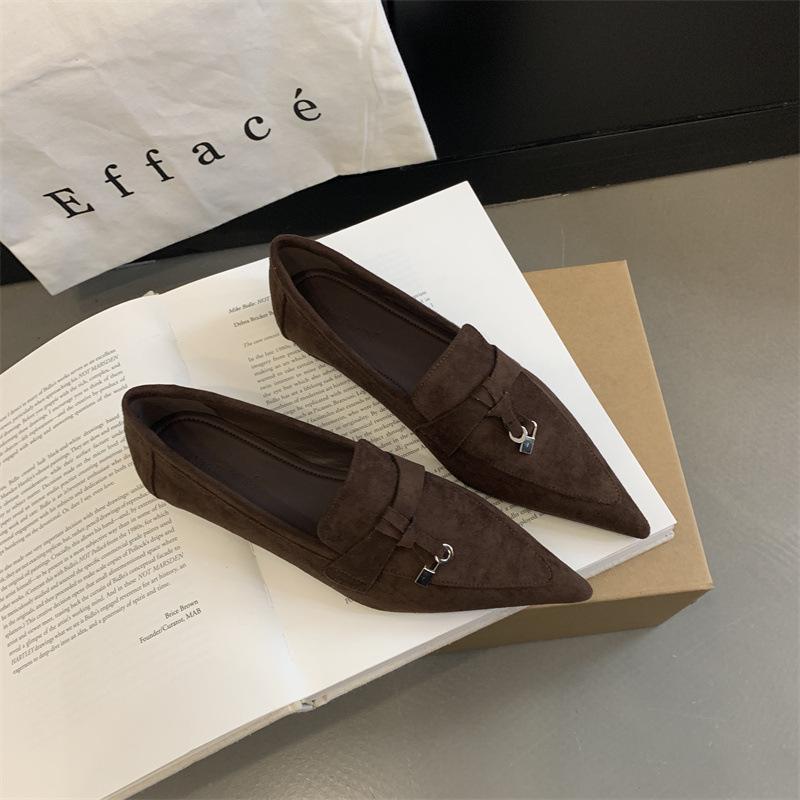 

2025 summer new pointed flat women s shoes fashionable versatile buckle bow soft sole Doudou single shoes 39