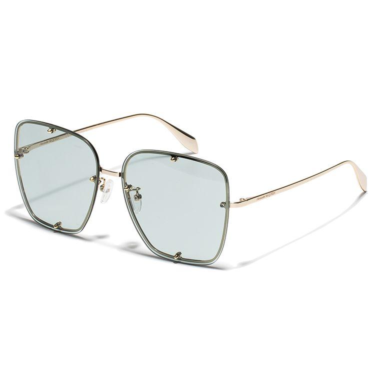 Alexander McQueen Studded Square Gradient Green Lens Punk Culture Sunglasses Women sunglasses AM0364S-004-63 AM0364S-004-63