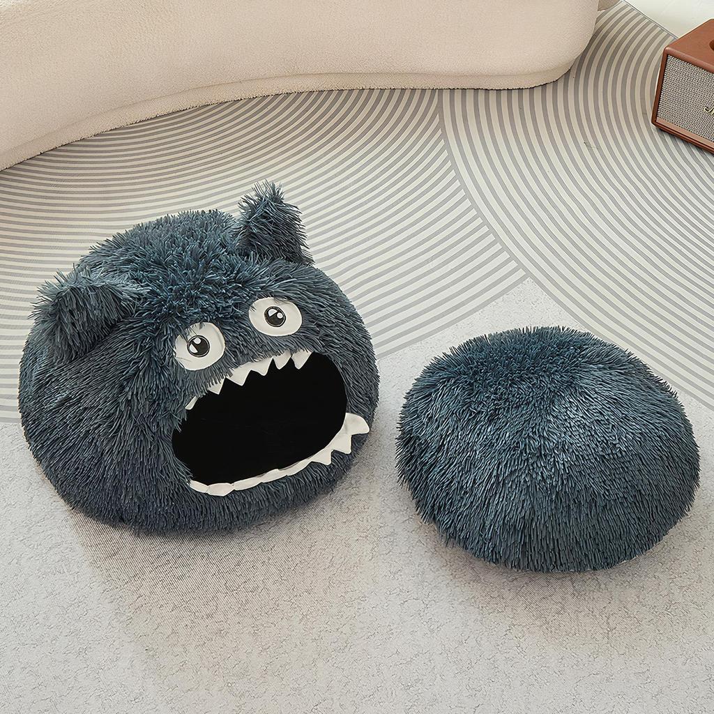 Cat Bed Cave Cute Warm Mouth Open House Washable Cat Hideaway House with Washable Cushion for Kitten Small Pet Indoor Outdoor