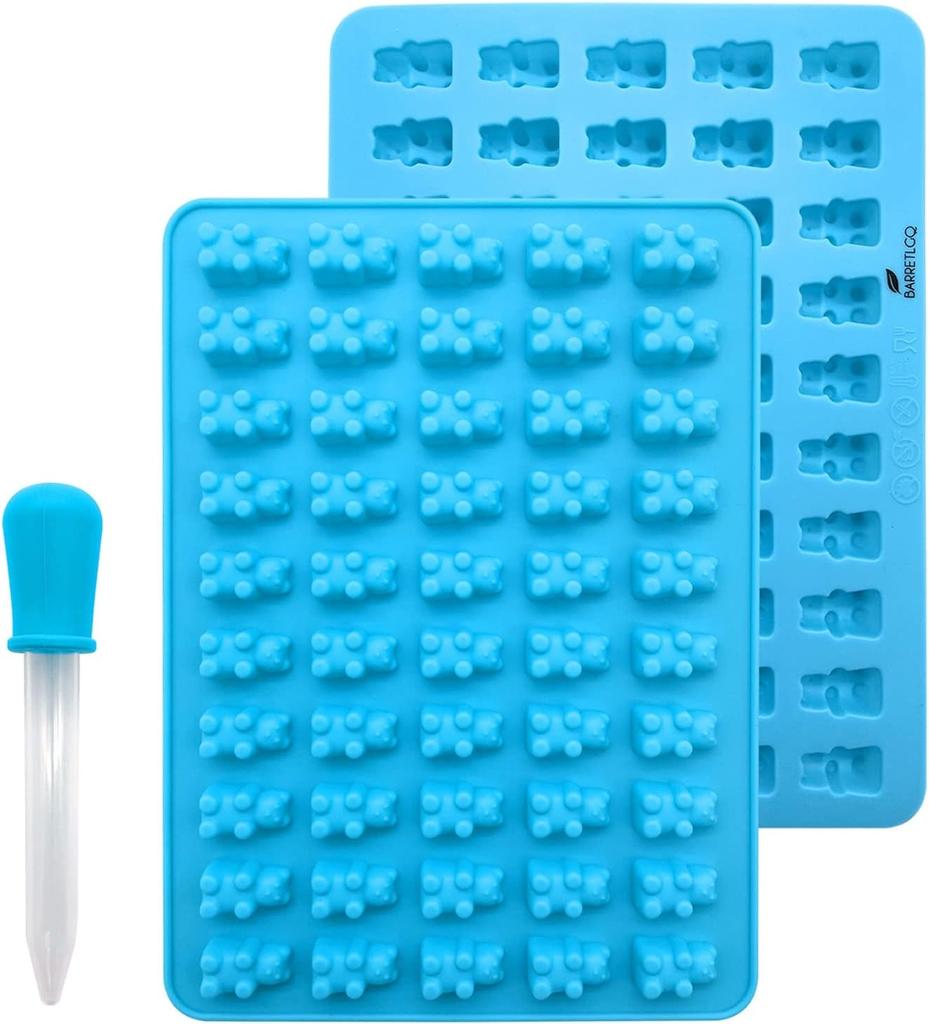 7pcs/Set Gummy Bear Molds Silicone Mini Chocolate Candy Mold for Kid with 2 Droppers Including Dinosaur Bear Hearts Donut Shape