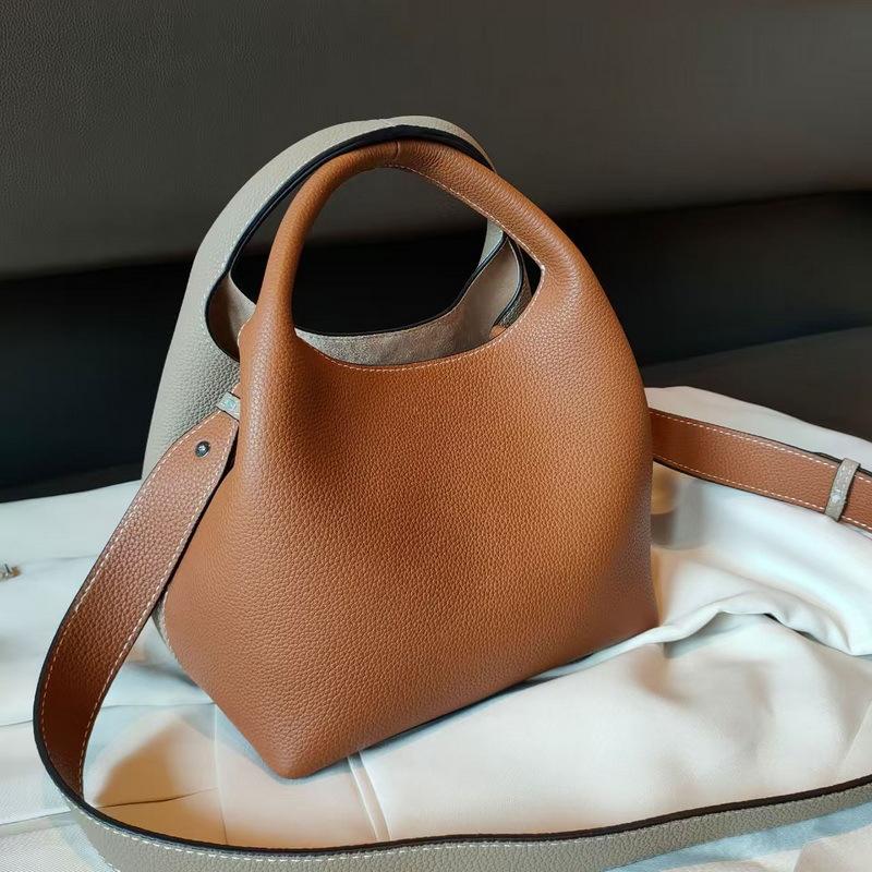 Niche Design Vegetable Basket Retro Handbag High-end Foreign Style Fashionable Soft Leather Bucket Bag Large-capacity Cross-body 22x21x15.5CM