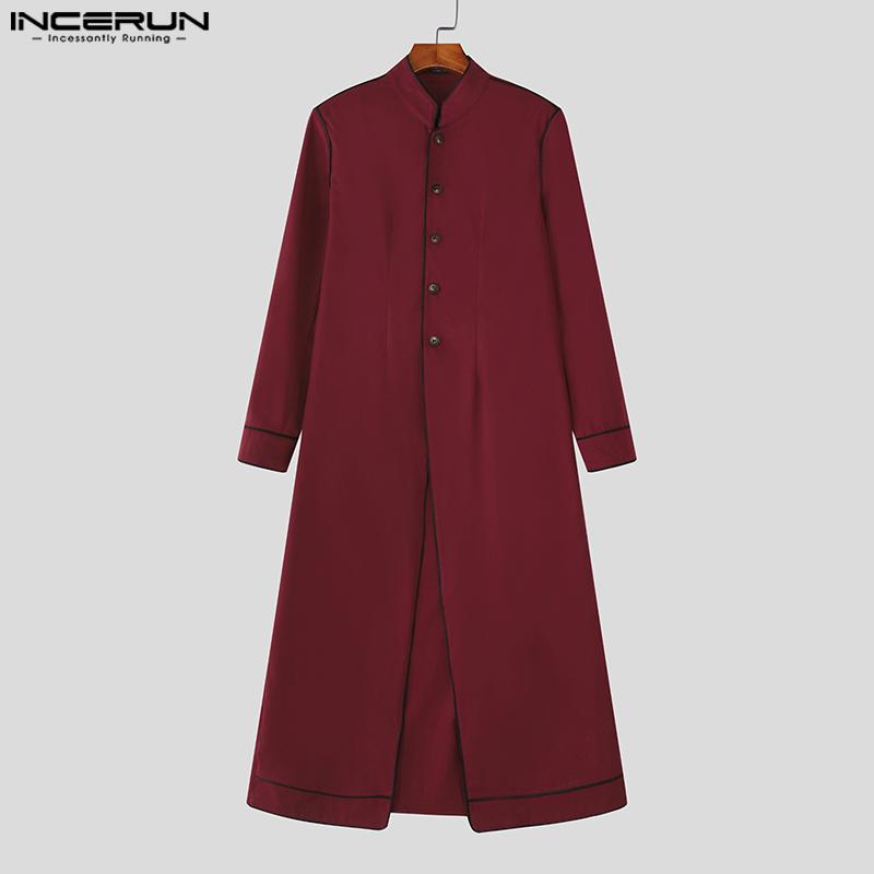 INCERUN Men Autumn Stand Neck Long Sleeve Buttons High Splits Long Windbreaker Coats