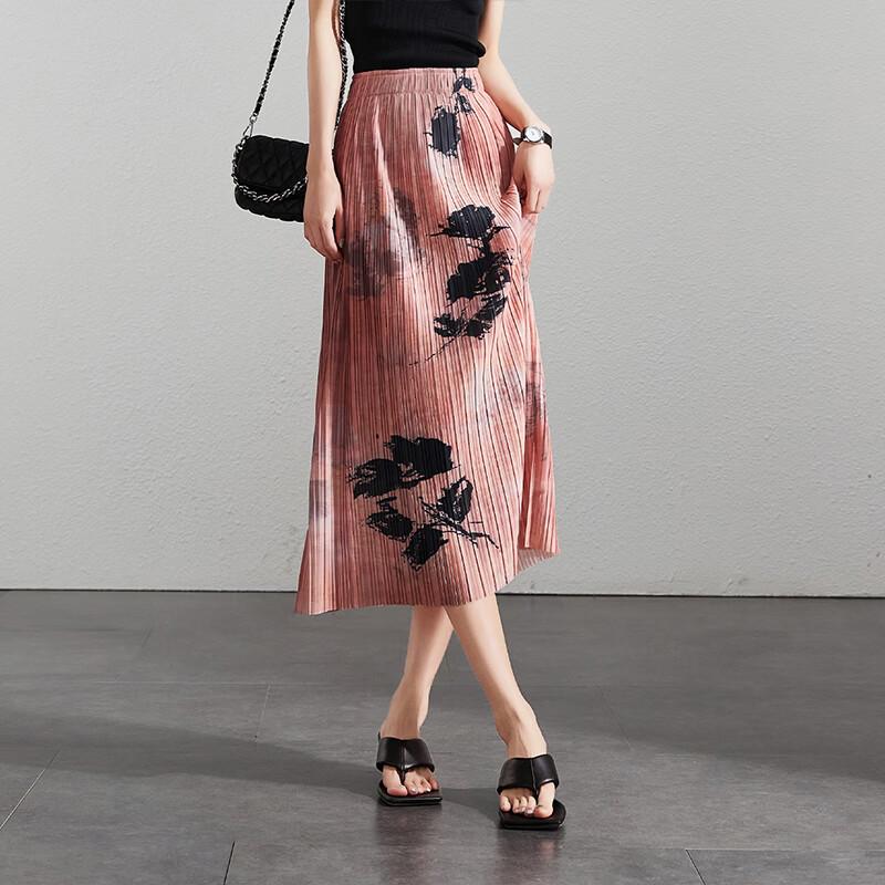 SOFSIL Women s Ink Print Pleated Slit Midi Skirt 29/XL