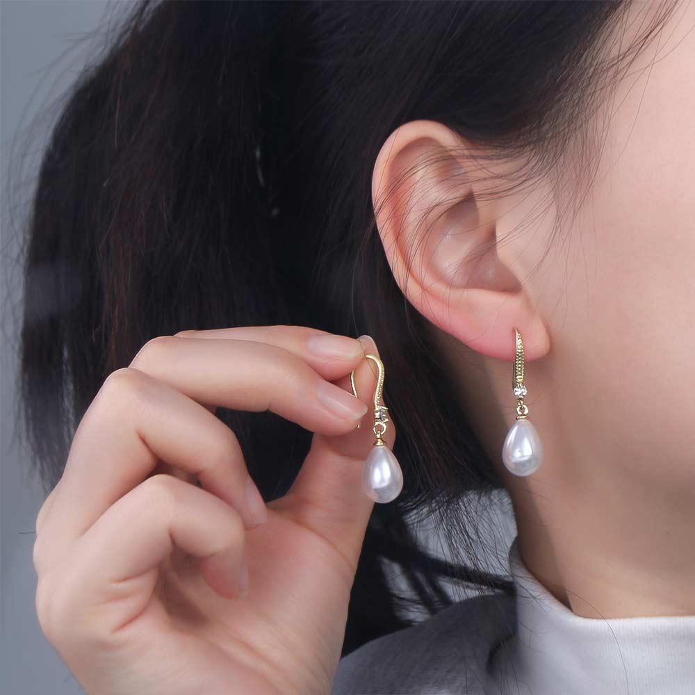 Boucles d'oreilles longues en perles d'eau douce simulées, forme de goutte d'eau, crochet d'oreille, boucles d'oreilles pendantes simples, femme