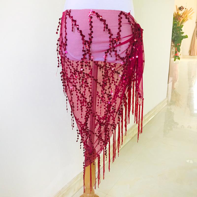 

Halloween Sequin Tassel Waist Chain Scarf for Belly Dance Beginners вино красного