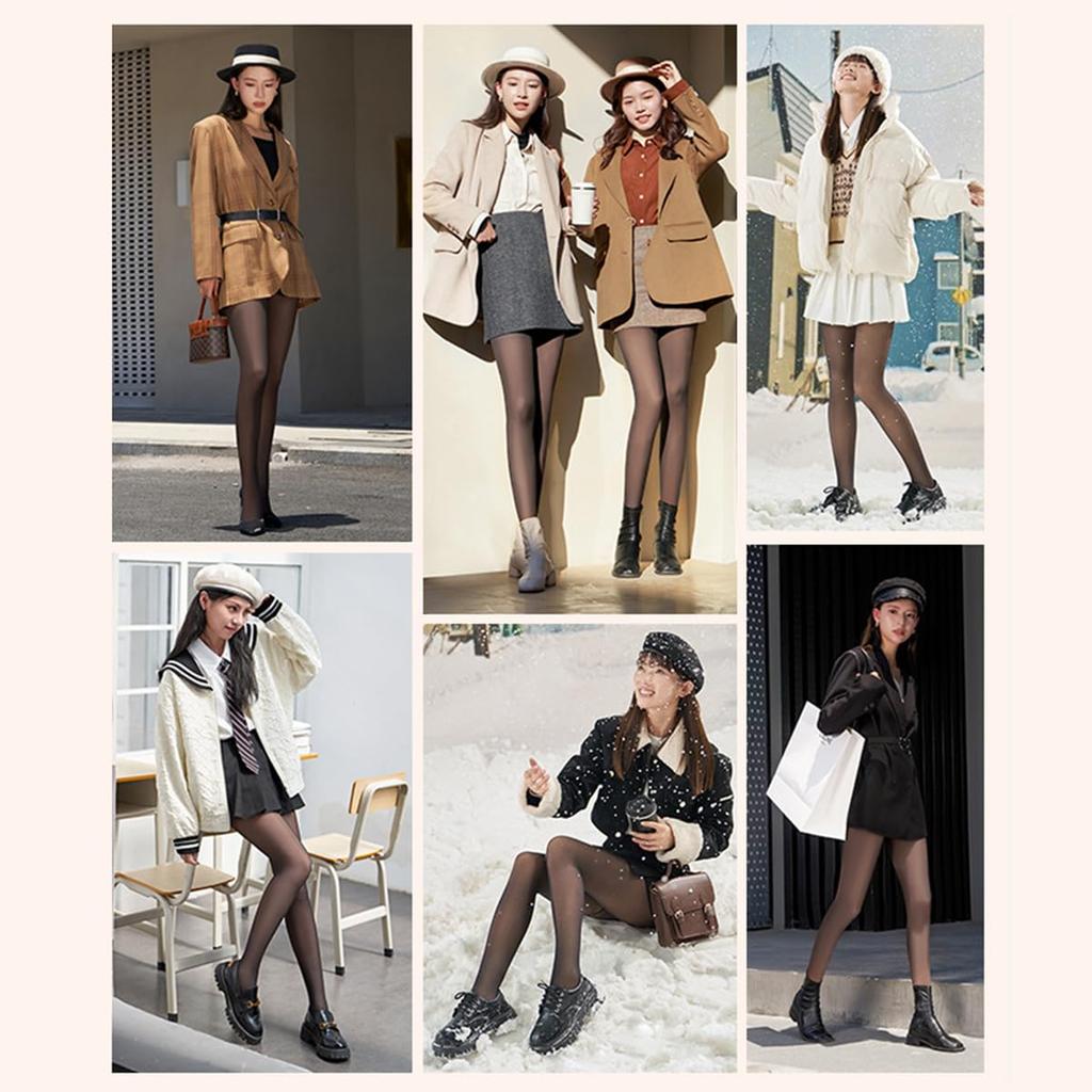 Jeayoo Compression Sheer 3 Colors Available Thick Fleece-Lined Tights, Tights, Leggings, Thick, Warm, One-Piece Stockings, Stretchy, Leg-Lengthening,
