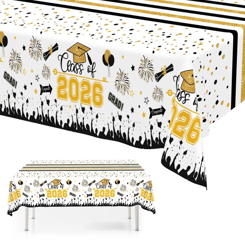 130x220cm Graduation Tablecloth Disposable Class of Party Decor Bachelor Cap Print Table Cover