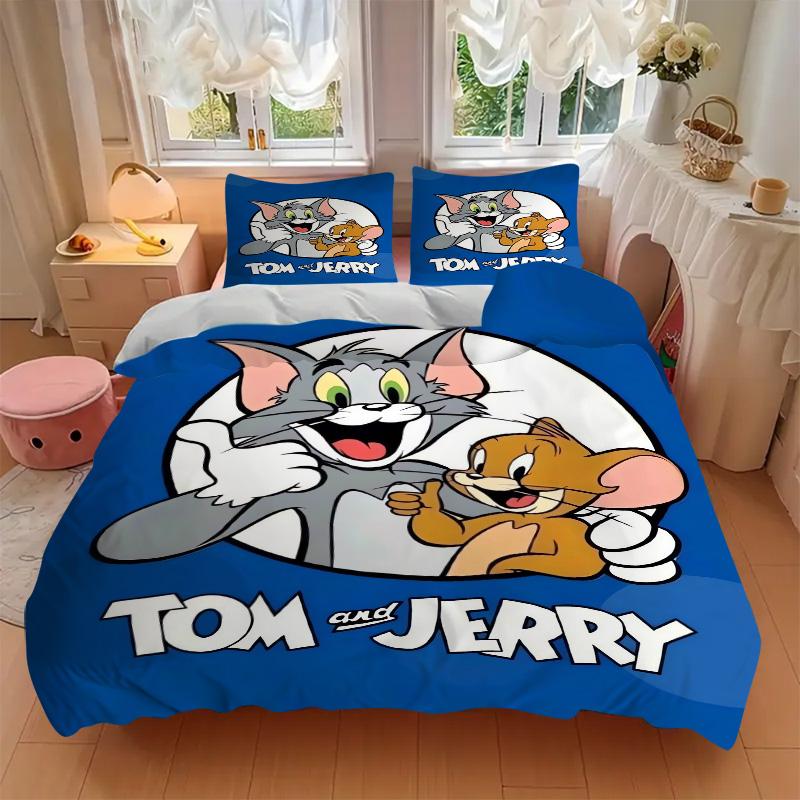 Tom Jerry Adventures Print 3Pcs Bedding Setduvet Cover With 2 Bedropillowcase Home Birthday Gift