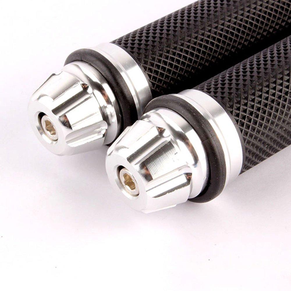 evomosa Motorcycle Universal Motorcycle Aluminum Bar CNC Hand Left and Right Set Clips, Clips, Ends, 22.2mm, Grips, (Silver)