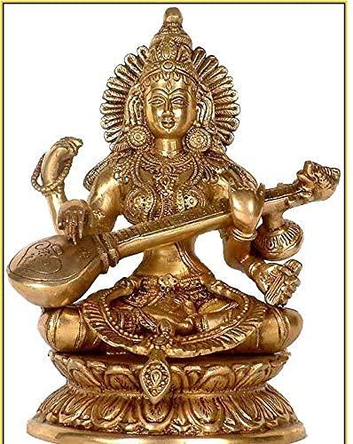 Аштадхату Латунь Деви Маа Сарасвати Сидящая на Хансе Сиддхи Идол, Золотой, Латунь