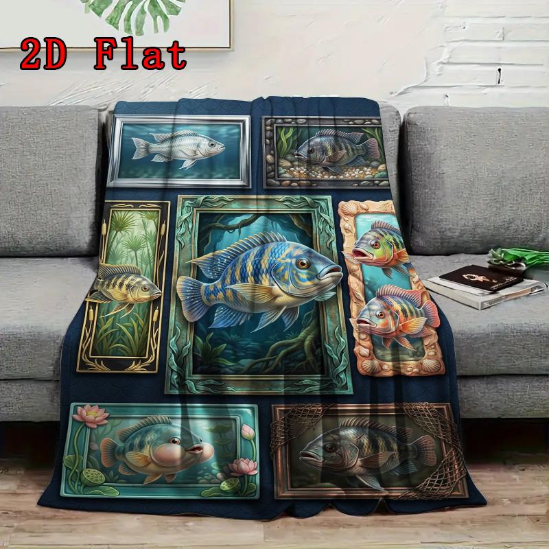 Underwater Fish Collection 2D Flat Pattern Flannel Blanket, High Quality All Seasons, Home Decor, Warmth and Comfort, Perfect for Christmas Gifts.