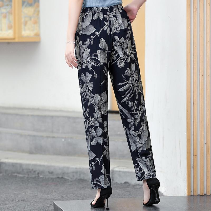 Plus Size Hose mit hoher Taille, Sommer, Vintage-Druck, elastische Taille, klassische gerade Hose für Damen