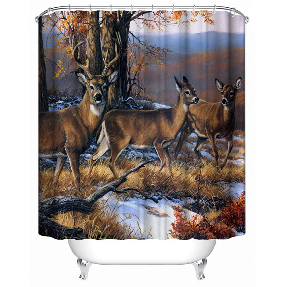 Eco-friendly Flower /Sky /Animal 3D Printed Waterproof Shower Curtain deer #1