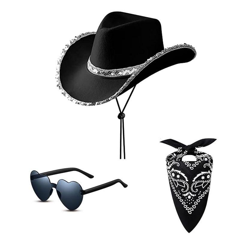 Makeup Costume Prop Set With Cowgirl Cowboy Hat Glasses And Bandana For Party Costumes