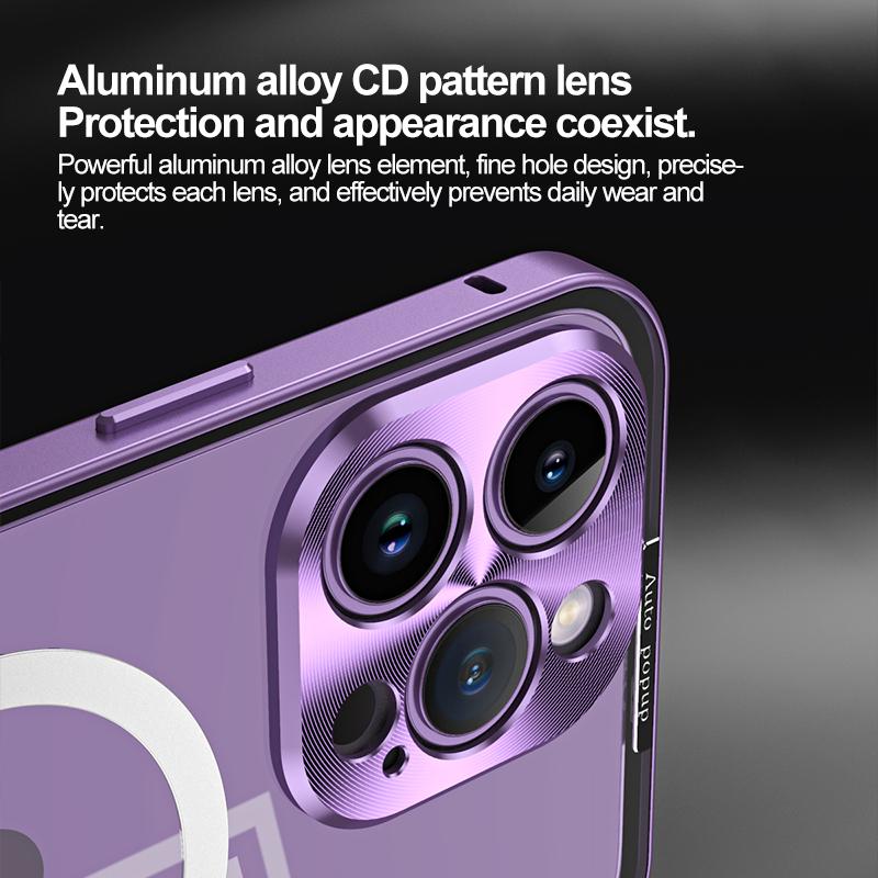 Aluminiumrahmen für kabelloses Laden, Aluminiumrahmen, magnetische Hülle für iPhone 15, 14, 13, 12 Pro Max, Objektivglas, schützende HD-transparente Rückwandplatine