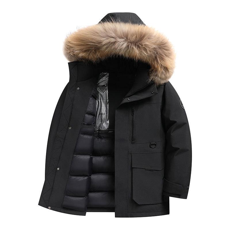 Męska wodoodporna zimowa parka z kapturem w dużym rozmiarze: Gruby, ciepły płaszcz roboczy do sportów outdoorowych.