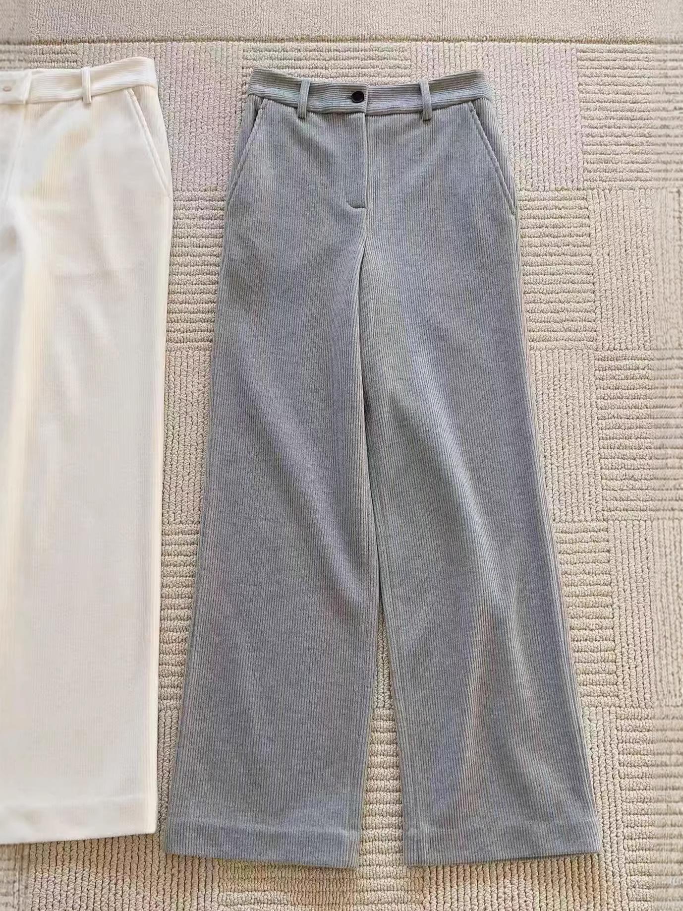 

Corduroy Straight-Leg Pants for Women 2 серый