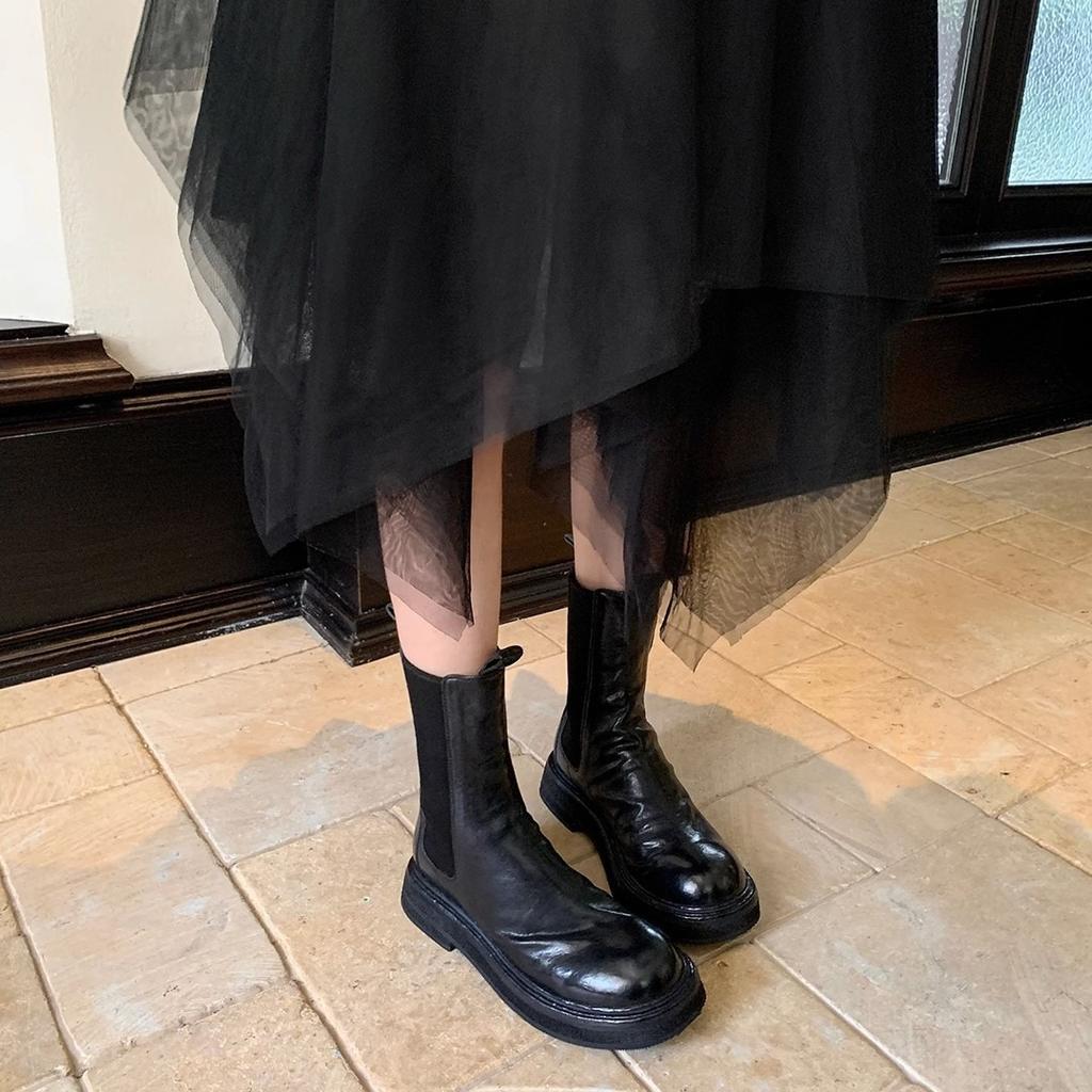 Spot Second Hair! Fashion Versatile New Washed Shrinkage Horse Leather Thick-soled Chelsea Short Boots Women's Cigarette Boots Autumn and Winter