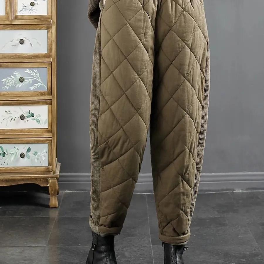 Women's Autumn Winter Plus Size Padded Thickened Elastic Waist Hundreds of Sports Trousers Warm Solid Colour Wide-legged Leisure Trousers