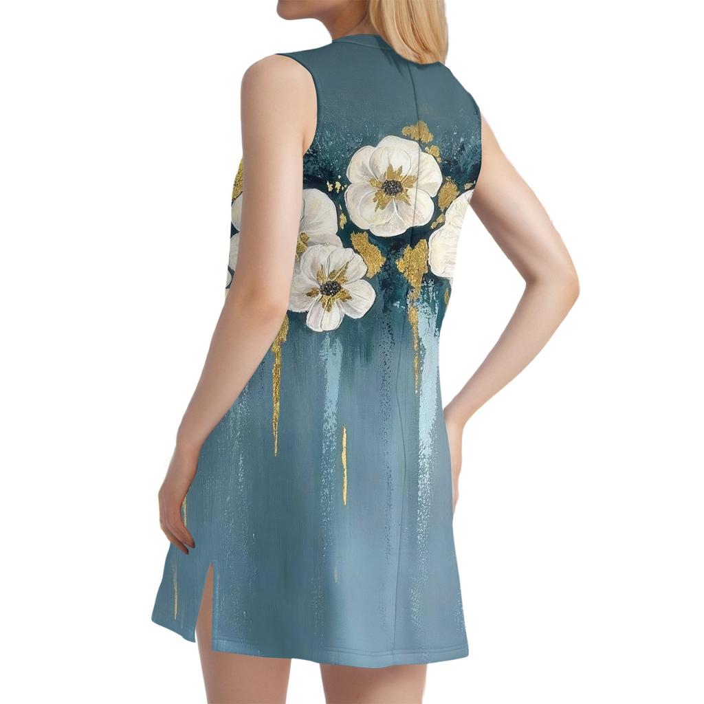 Women's V-neck Summer Casual Beach Vacation Women's Sleeveless Floral Print Sundress