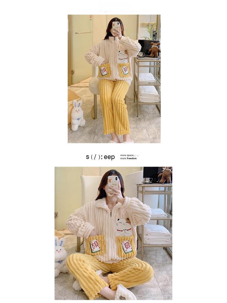 Cozy Coral Fleece Flannel Striped Loungewear for Plus Sizes (up To 220 Lbs) - Cute and Warm for Autumn and Winter