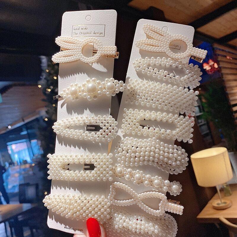 1 Set Geometric Flower Pearl Hair Clip Pin For Women Hairpins Fashion Acrylic Barrettes Hairgrips Hair Accessories Girls Jewelry