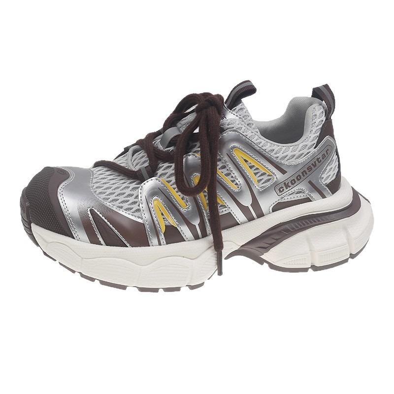 Contrasting color splicing platform shoes women's new mesh breathable fashion lightweight casual sports shoes