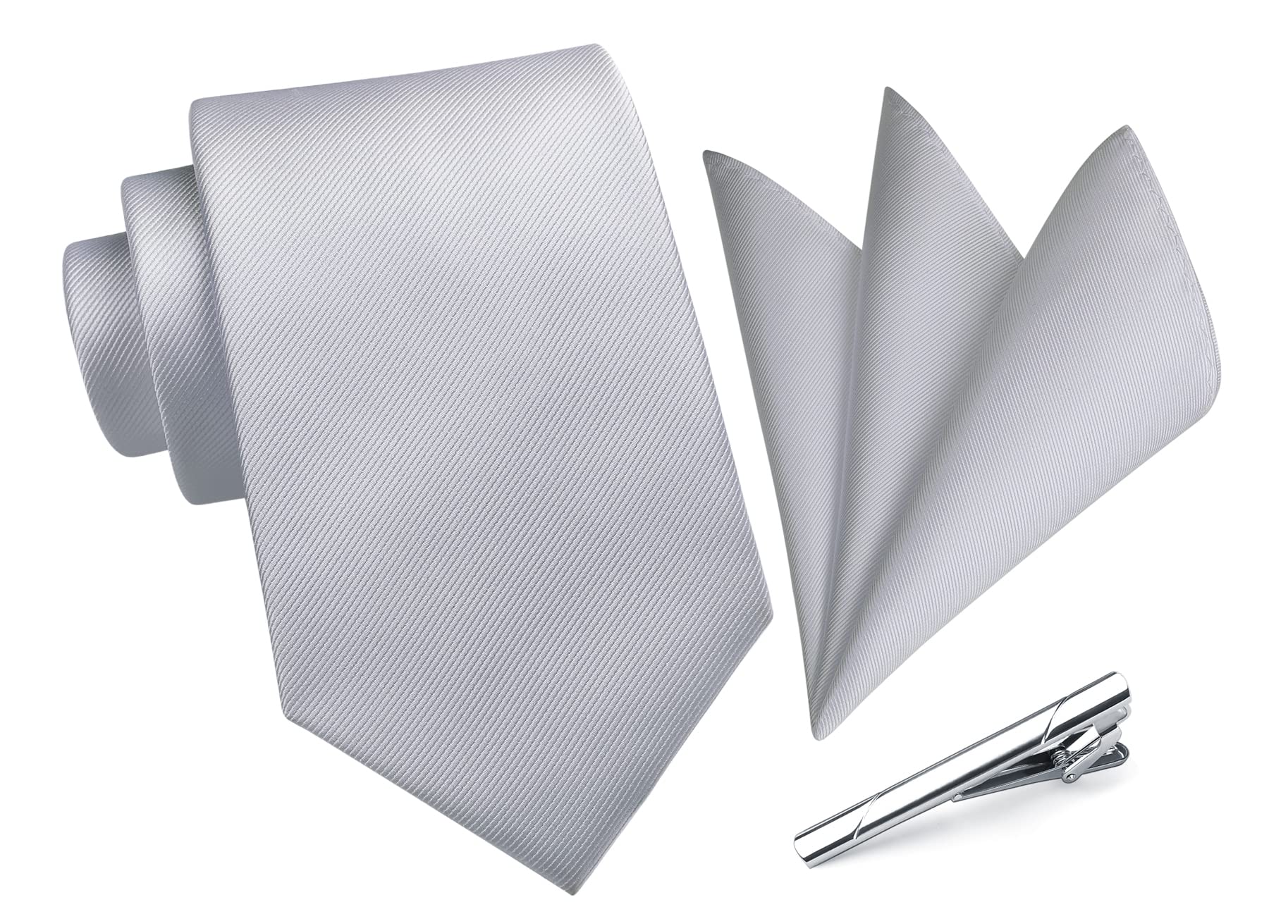 [HISDERN] White Tie, Wedding, Men s Formal Brand, Tie and Pocket Square 3-Piece Set, Plain, Gift, Luxury, Box Included, Business, Celebration,