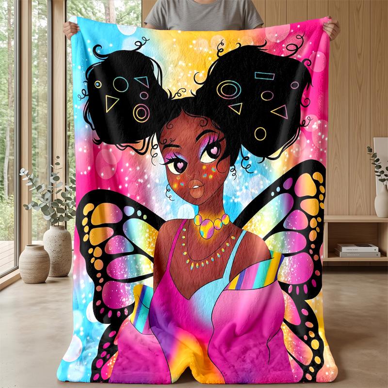 Rainbow Butterflies and Flowers Theme Blanket Lightweight Warm Flannel Blanket Decorative Throw Blanket for Home Decoration