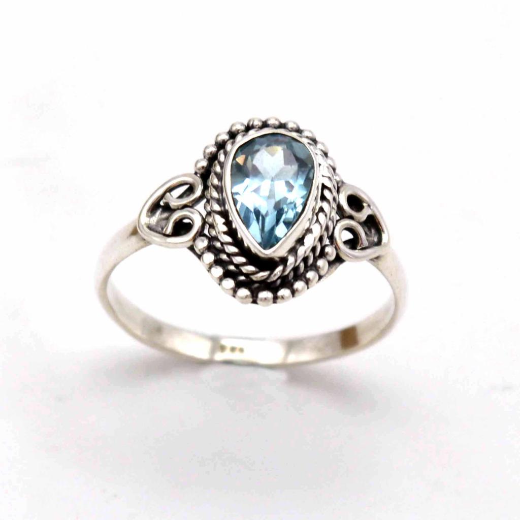 Blue Topaz  925 Sterling Silver  Ring, Pear Gemstone Handamde Women Ring Jewelry