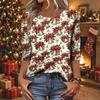 Women's Casual Christmas Printed Three-Quarter Sleeve Neck T-Shirt Tee Top