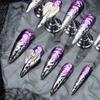 Handmade Press-On Nails With 3D Embossed Wing Design Purple A2973 Long Pointed Acrylic False Women Sweet Punk