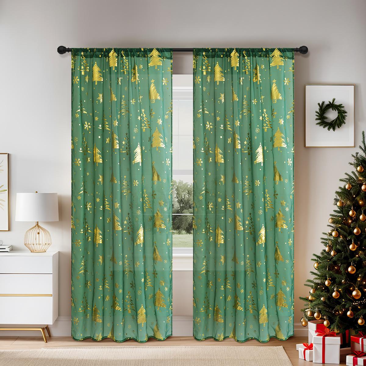 

Single String Trilon Falling Snow Christmas Pole Window Screen Curtain Finished Curtain 132 * 274 (wearing rod type 2pcs) зелений
