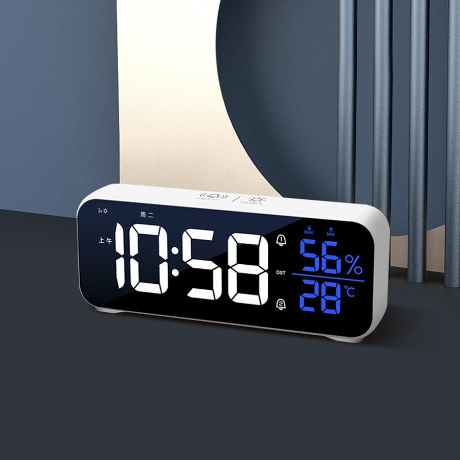 Music LED Digital Alarm Clock Voice Control Temperature Humidity Display Desktop Clocks Home Table Decoration Built-in 1200mAh