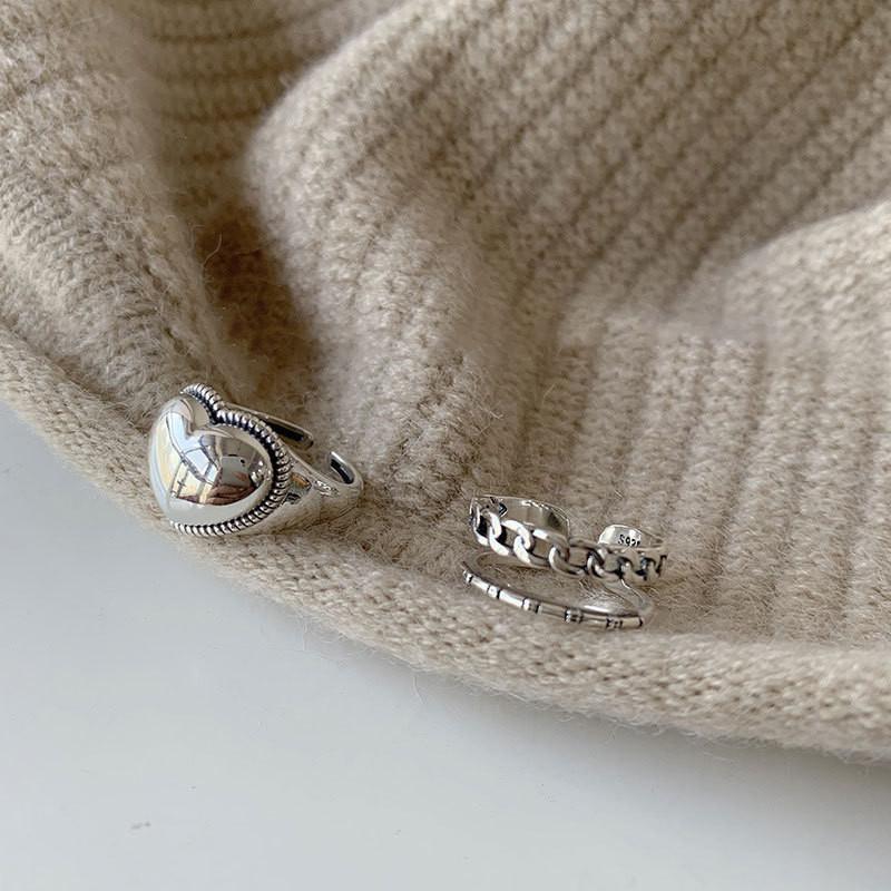 Elegant Korean Ddp Heart Shaped Chain Ring For Women Adjustable S925 Silver Fashionable Vintage Style