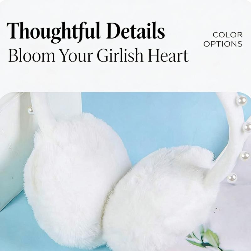 Fashionable Plush Earmuffs for Women Girl with Artificial Pearls Winter Warm Comfortable Ear Warmer For Daily Cycling