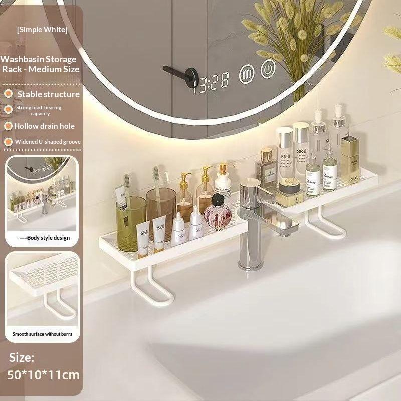 Household Bathroom Storage Rack Wall-Mounted Faucet No-Drill Sink Storage Rack