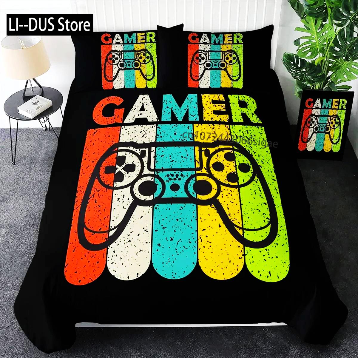 

Gaming Bedding Set Game Bed Cover 135 For Adults Boys Soft Microfiber Modern Gamepad Duvet Cover Decorative With Pillowcase EU Single(135*200cm)3pcs