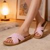 Clearance Linen Slippers Eva Sole Shoes Casual Open Flip Flops for Women, Comfortable Indoor Home Slippers Lightweight House Shoes