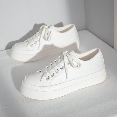 Women's Thick-Soled Canvas Shoes Ins Cute Japanese Style Style Big Toe Sneakers Autumn New All-Matching Low-Top White Shoes for Students