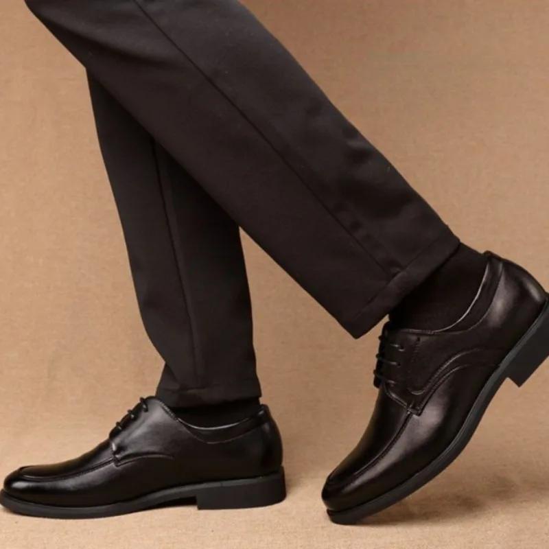 Fashion Lace Up Round Toe Male Casual Shoe Office Cowhide Social 2024 Trend New In Men's Leather Shoes Low Price Shipping Free Delivery